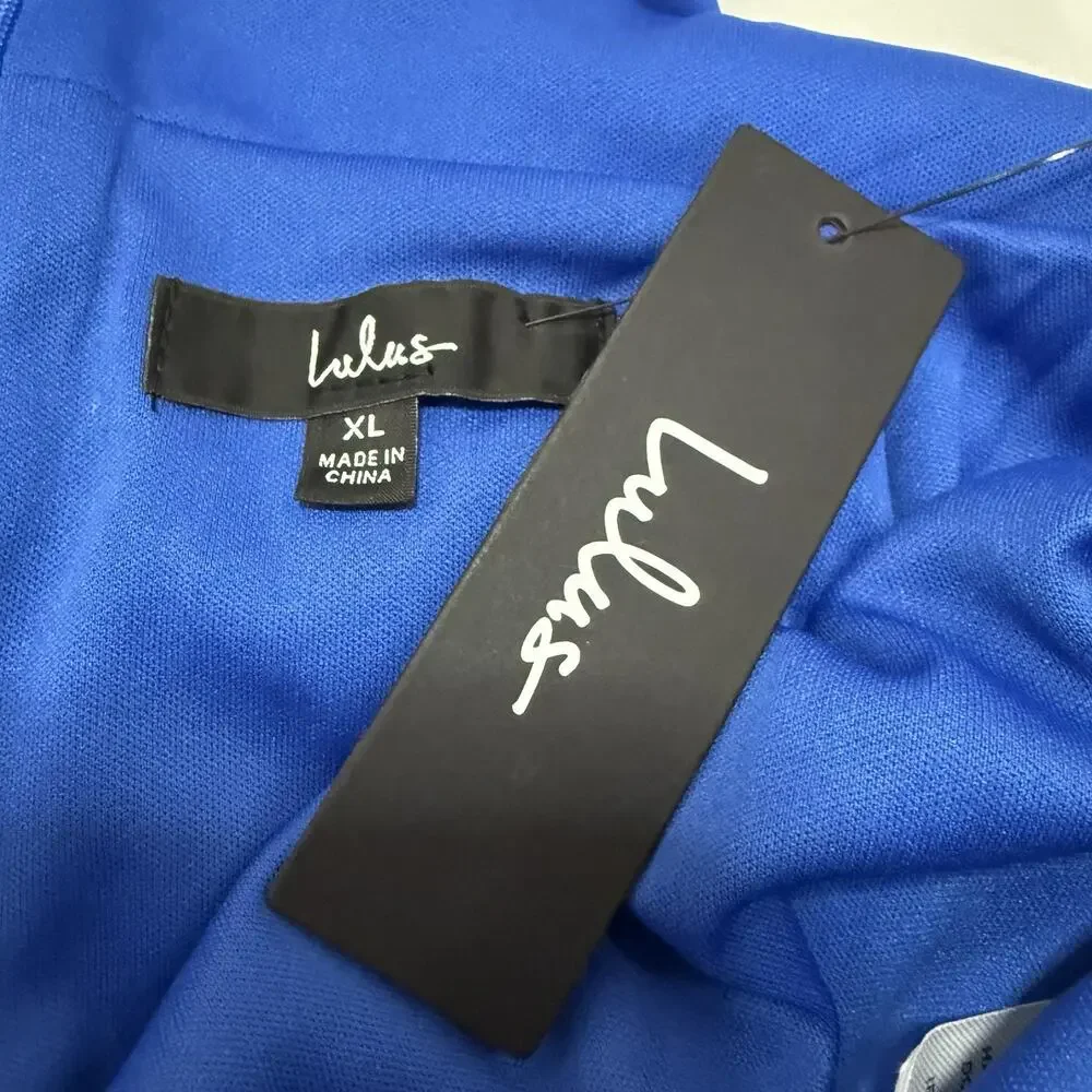 Lulus Seriously Stunning Royal Blue Satin Pleated Backless Romper Size XL NWT - Picture 8 of 11